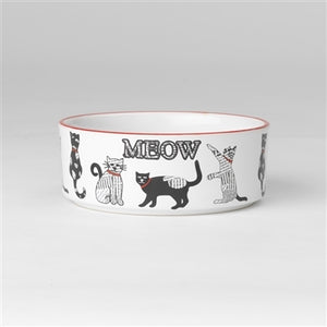 Retro Meow Bowl in White-Red, 2 cups - Posh Puppy Boutique