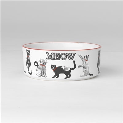 Retro Meow Bowl in White-Red, 2 cups