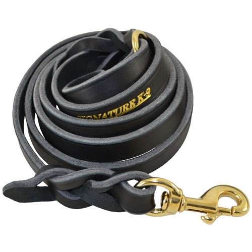 Braided Leather Leash with Ring - Black
