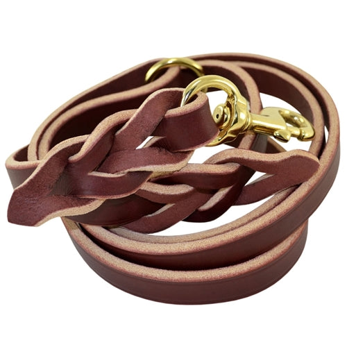 Braided Leather Leash with Ring - Brown