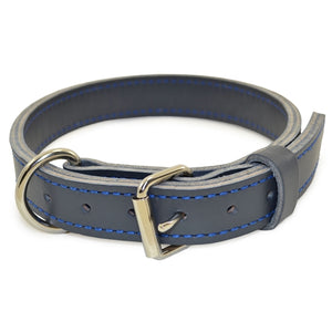 Leather Agitation Collar - Blue Gray - Posh Puppy Boutique
