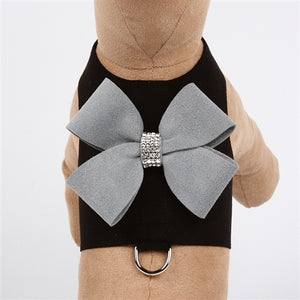 Susan Lanci Contrasting Nouveau Bow Bailey Harness- Black/Platinum - Posh Puppy Boutique