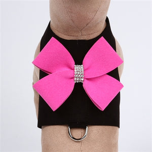 Susan Lanci Contrasting Nouveau Bow Bailey Harness-Black/Pink Sapphire - Posh Puppy Boutique