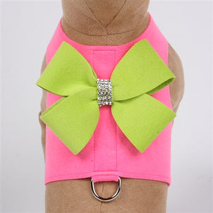 Susan Lanci Contrasting Nouveau Bow Bailey Harness- Perfect Pink/Kiwi - Posh Puppy Boutique