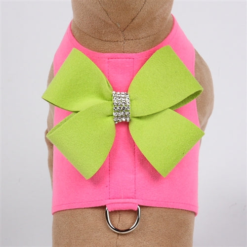 Susan Lanci Contrasting Nouveau Bow Bailey Harness- Perfect Pink/Kiwi