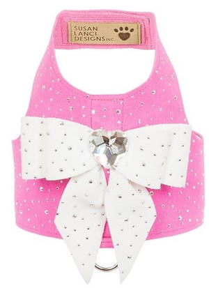 Susan Lanci Bailey Harness - Perfect Pink and White Silver Stardust & Tail Bow - Posh Puppy Boutique