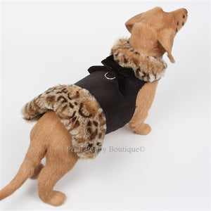 Susan Lanci Velvet Bow Faux Fur Coat -Savannah Black - Posh Puppy Boutique