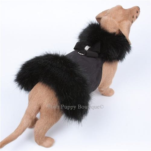 Susan Lanci Nouveau Bow Faux Fur Coat- Black -Black Fox