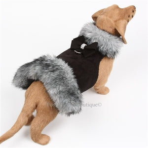Susan Lanci Nouveau Bow Faux Fur Coat- Black-Black Tipped Silver Fox - Posh Puppy Boutique