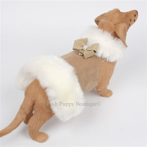 Susan Lanci Nouveau Bow Faux Fur Coat- Camel -White Fox - Posh Puppy Boutique