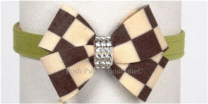 Susan Lanci Windsor Check Collection Ultrasuede Collars- Nouveau Bow Style and Many Colors - Posh Puppy Boutique