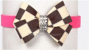 Susan Lanci Windsor Check Collection Ultrasuede Collars- Nouveau Bow Style and Many Colors - Posh Puppy Boutique