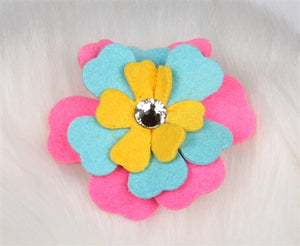 Susan Lanci Fantasy Flower Collection Hair Bow- Perfect Pink-Tiffi Blue-Sunshine - Posh Puppy Boutique