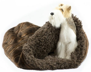 Susan Lanci Chocolate Sable with Chocolate Shag Cuddle Cup Beds - Posh Puppy Boutique