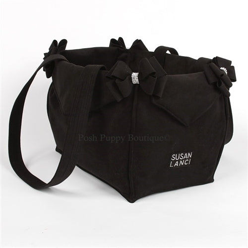 Susan Lanci Luxury Purse Carrier Collection- Ultrasuede Black Nouveau Bow