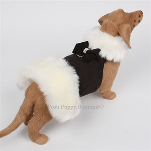 Susan Lanci Nouveau Bow Faux Fur Coat- Black -White Fox - Posh Puppy Boutique