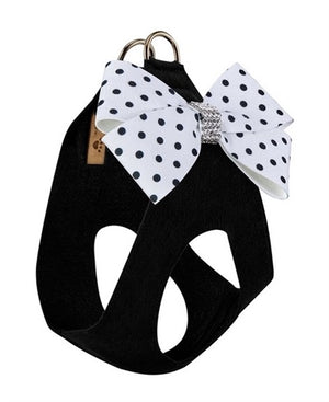 Susan Lanci Polka Dot Nouveau Bow Step In Black Harness - Posh Puppy Boutique