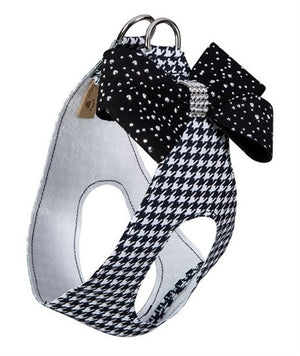 Susan Lanci Black and White Houndstooth with Silver Stardust Nouveau Bow Step in Harness - Posh Puppy Boutique