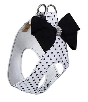 Susan Lanci Black and White Polka Dot Nouveau Bow Step in Harness - Posh Puppy Boutique