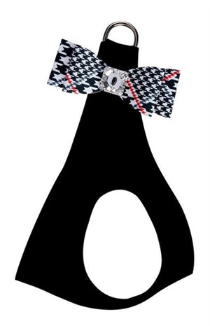Susan Lanci Classic Glen Houndstooth Big Bow with Black Step In Harness - Posh Puppy Boutique