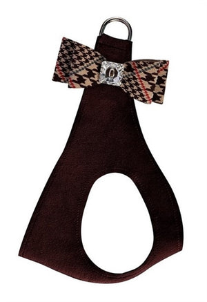 Susan Lanci Chocolate Glen Houndstooth Big Bow with Chocolate Step In Harness - Posh Puppy Boutique
