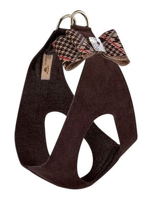 Susan Lanci Chocolate Glen Houndstooth Big Bow with Chocolate Step In Harness - Posh Puppy Boutique