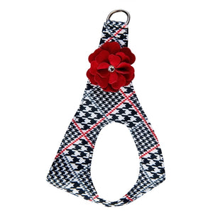 Susan Lanci Classic Glen Houndstooth with Red Pepper Tinkie Flower Step In Harness - Posh Puppy Boutique