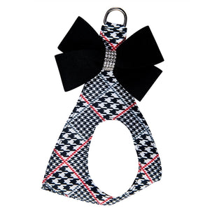 Susan Lanci Classic Glen Houndstooth with Black Nouveau Bow Step In Harness - Posh Puppy Boutique