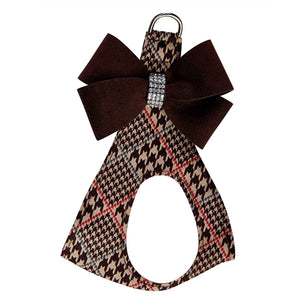 Susan Lanci Glen Houndstooth with Chocolate Nouveau Bow Step In Harness - Posh Puppy Boutique