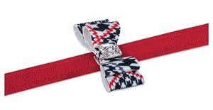 Susan Lanci Classic Glen Houndstooth Big Bow Leash on Red - Posh Puppy Boutique