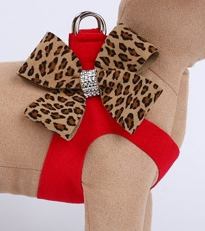 Susan Lanci Contrasting Nouveau Bow Step-In Harnesses- Red/Cheetah - Posh Puppy Boutique