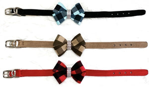 Susan Lanci Red Gingham Nouveau Bow Ultrasuede Collar - Posh Puppy Boutique