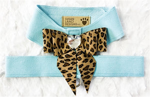 Susan Lanci Tiffi Blue Tinkie Harness with Cheetah Tailbow Emerald - Posh Puppy Boutique