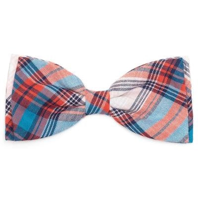 Plaid Bow Tie - Cornflower Blue And Red