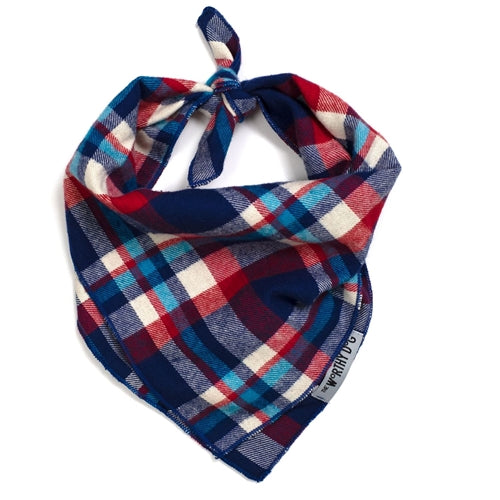 Plaid Tie Bandana - Navy, Red and Turquoise