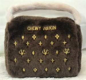 Brown Chewy Vuiton Purse Toy - Posh Puppy Boutique