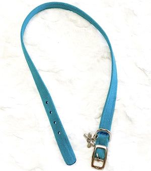 Susan Lanci Plain Ultrasuede Dog Collar in Montego Blue - Posh Puppy Boutique