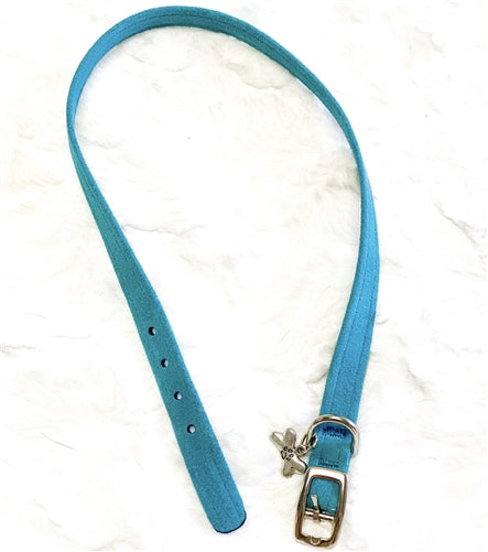 Susan Lanci Plain Ultrasuede Dog Collar in Montego Blue