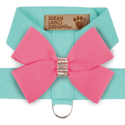 Susan Lanci Tinkie Harness in Tiffi Blue with Perfect Pink Nouveau Bow