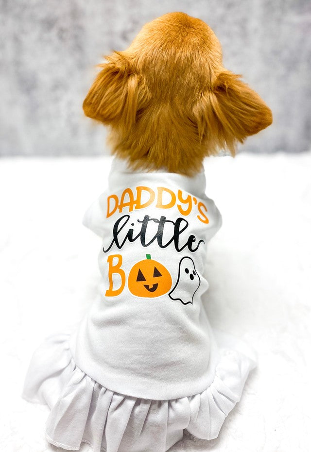 Daddy's Little Boo Screen Print Dog Dress in Many Colors