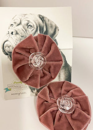 Mimi Green Dusty Pink Velvet Dog Collar Flower