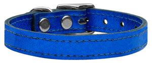 Plain Metallic Leather Collar in Blue