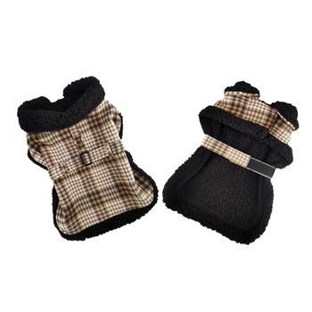 Sherpa-Lined Dog Harness Coat - Brown & White Plaid
